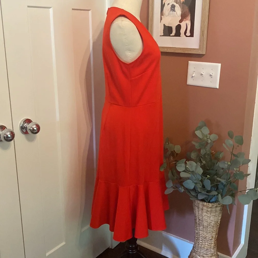 J.Crew 365 Red Stretch Ponte sheath v-neck 8 flare hem sleeveless zipper dress - Picture 5 of 16